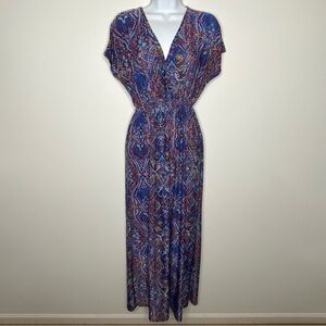 Exist Colorful Boho Surplice Front Elastic Waist Maxi Dress